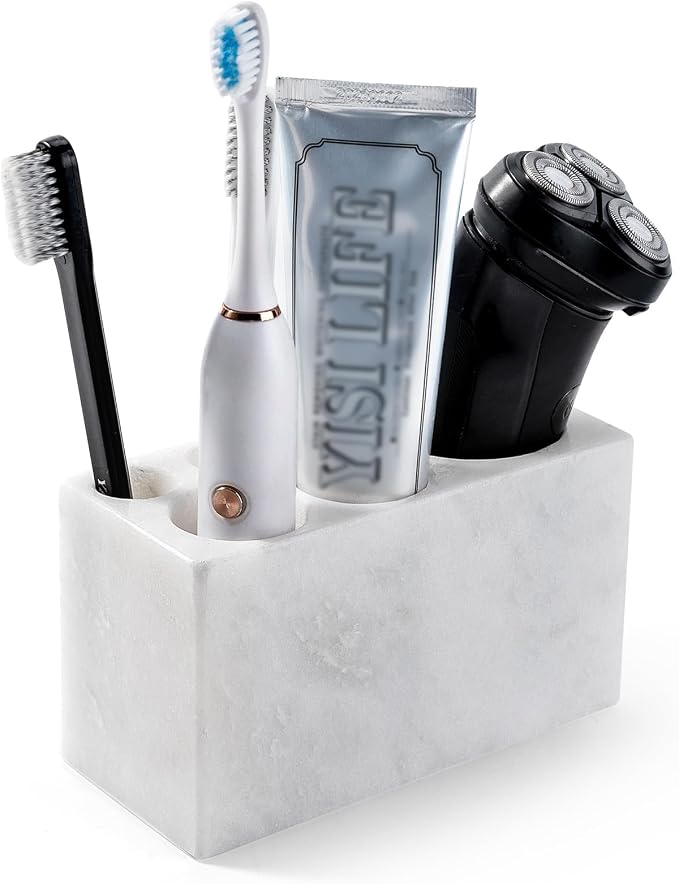 BCS Toothbrush Holder for Bathrooms, 6 Slots Open-Bottom Marble Toothbrush by BCS