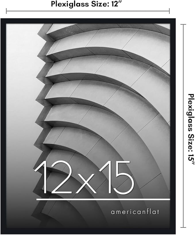 Americanflat 12x15 Picture Frame with Polished Plexiglass - Streamline Collection - Thin Border Picture Frame for Wall Display - Hanging Hardware Included - Black