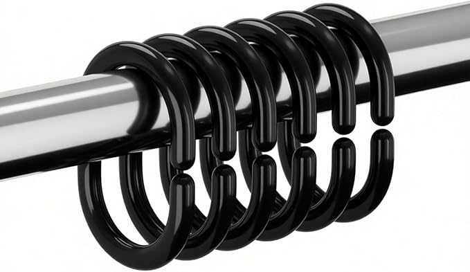 Resze 24 PCS Shower Curtain Rings, Plastic Black Shower Curtain Hooks, C-Shaped by Resze