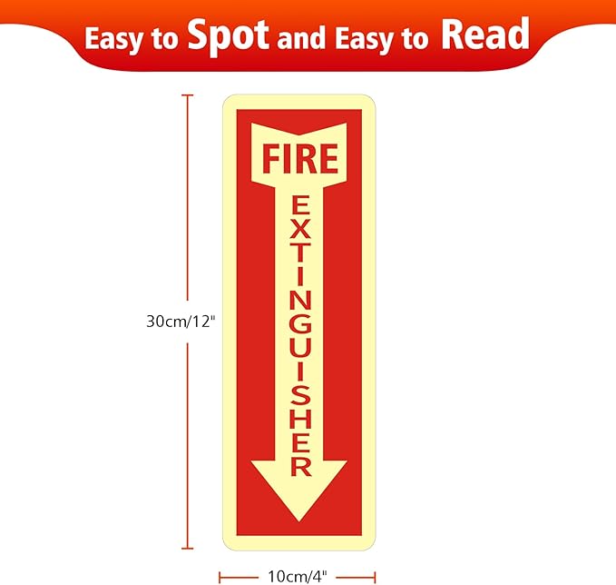 Fire Extinguisher Stickers, 6 Pack 4" X 12" Vinyl Fire Extinguisher Sign Self Adhesive Reflective,Easy to Apply and Stick,Weatherproof, UV Protected,Indoor Outdoor use,Glow in the Dark
