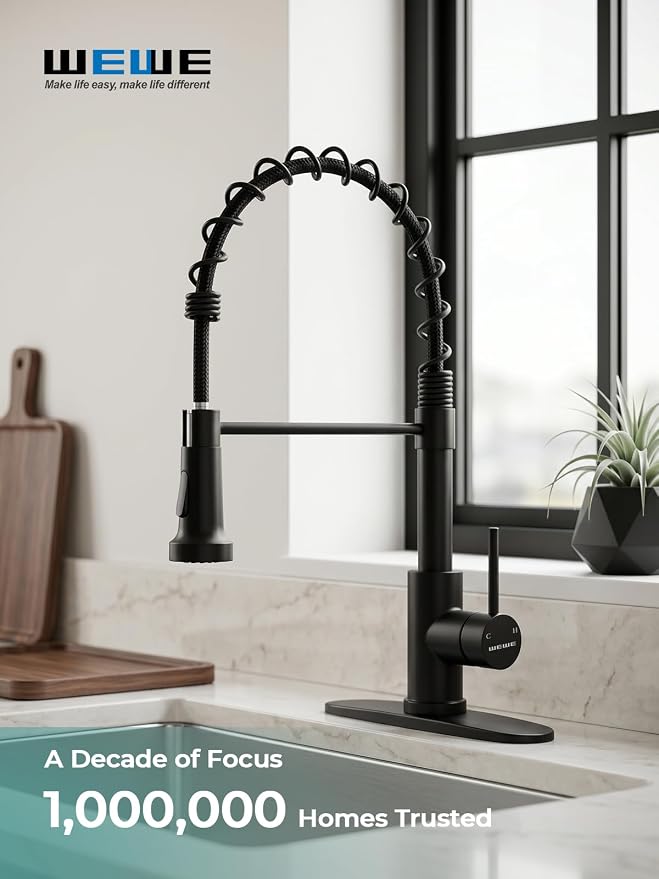 WEWE Touchless Kitchen Faucet, 2-Mode Sprayer, Matte Black, Pull-Down | 17-Inch - Image 9