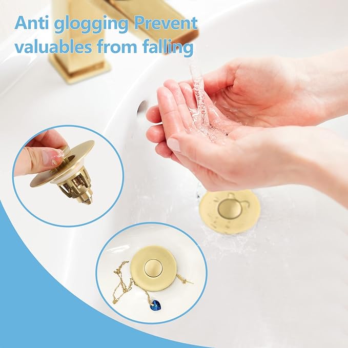Gold Bathroom Sink Stopper – Pop Up Drain Stopper & Strainer, 2-in-1 Universal - Image 6