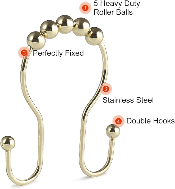Shower Curtain Hooks, Stainless Steel Gold Shower Curtain Hooks, Rust Proof - Image 4
