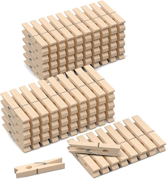 100 Pack Wooden Clothes Pins 2.9 Inch, Heavy-Duty Wood Clothespins | Wooden by DUIJINYU