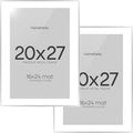 Homeforia 20x27 Picture Frame Silver, High End Metal 20x27 Frames with Mat 16x24 for Photo, 20 x 27 Silver Poster Frame Matted to 16 x 24 Print, 27x20 Hanging Frame, Tempered Glass, Wall Kit, Set of 2