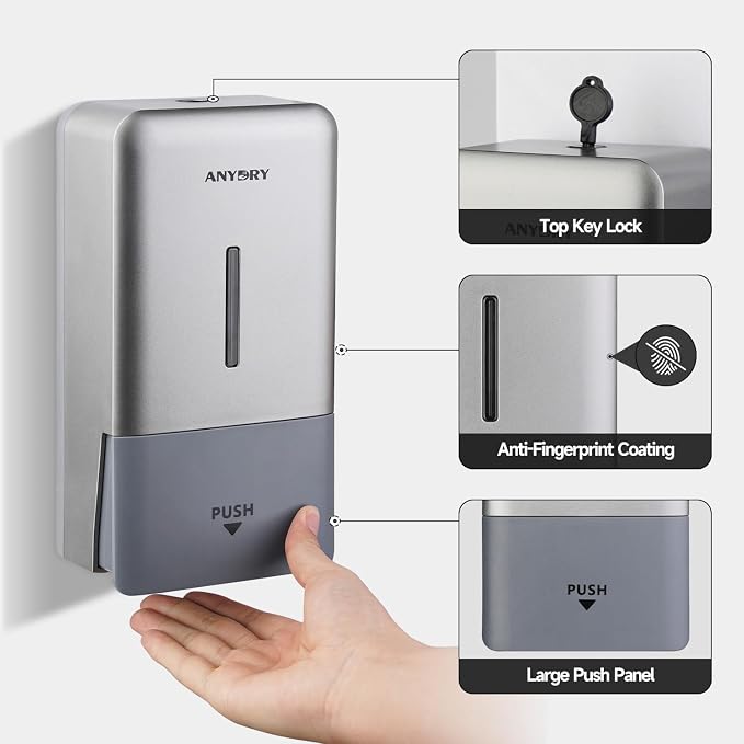 anydry Liquid Hand Soap Dispenser Wall Mounted 27oz Large Capacity Silver | - Image 3