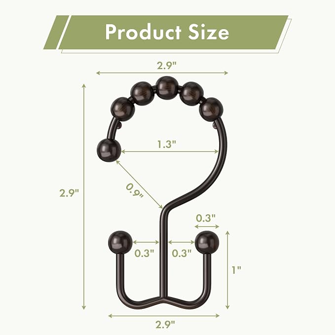 Amazer Shower Curtain Rings, Rust-Resistant Metal Double Shower Hooks - Image 2