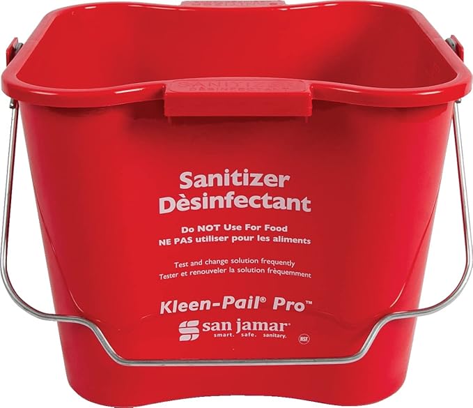 San Jamar Kleen-Pail Pro Sanitizer Pail Cleaning Bucket with Bail Handle for Cleaning, Kitchens, Restaurants, And Janitorial Use, Plastic, 6 Quarts, Red