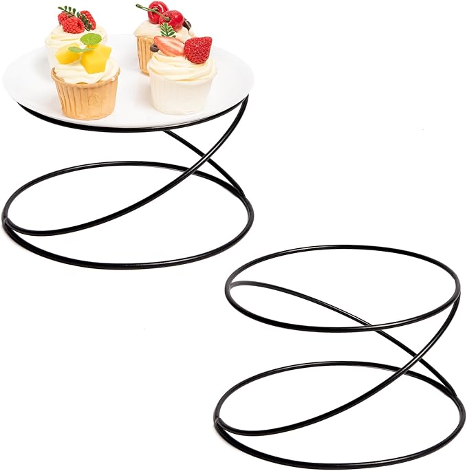 HPC DECOR Set of 4 Black Metal Wire Pizza Pan Riser Stands- Round Pizza Tray Riser Rack - Tabletop Display Racks for Food Platter Tray- Metal Display Stands for Home, Restaurant and Party