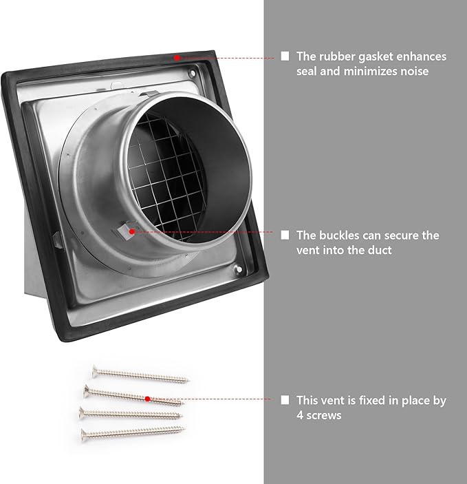 4 Inch Dryer Vent Cover Outside Stainless Steel Wall Vent with Removable Cover and Bird Screen Mesh