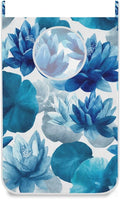 Ink Blue Lotus Flower Hanging Laundry Hamper Door Hampers Bag Basket by Tatenale
