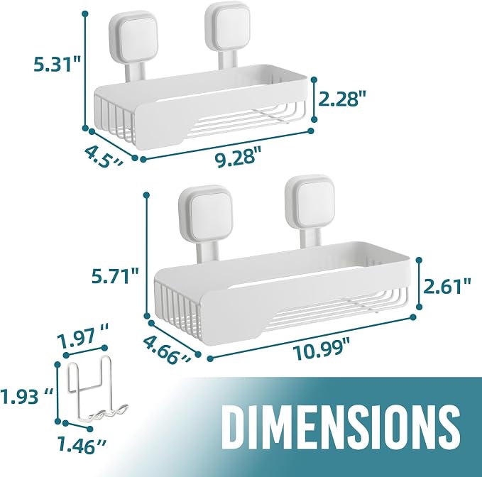 TAILI Shower Caddy Suction Cup Rustproof Metal Shower Shelves White 2pack - Image 8