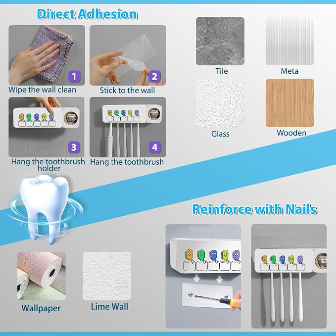 Toothbrush Holders Wall Mounted Name Labels No Drill - Image 5