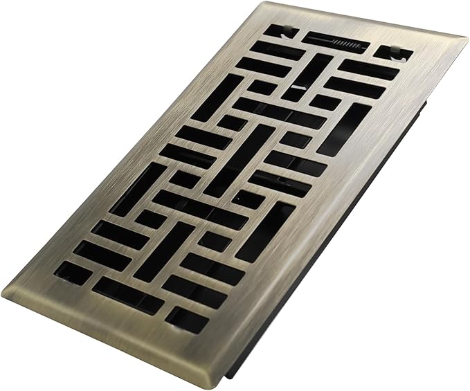4x8 Inches Heavy Duty Walkable Floor Register Easy Adjust Air Supply Lever Floor Vents - Seattle Design - Vent Cover for Home Floor - Antique Brass