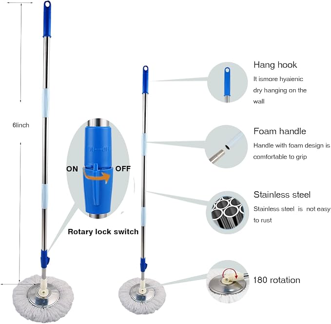 Spin Mop and Bucket with Wringer Set, 3 Microfiber Mop Heads - Image 2