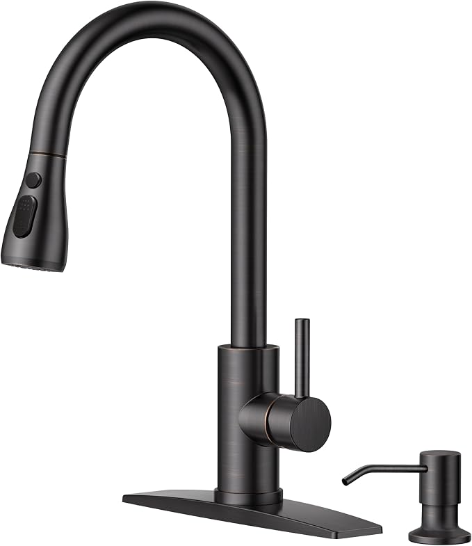 FORIOUS Kitchen Faucet with Soap Dispenser, High Arc, Oil Rubber Bronze | by FORIOUS