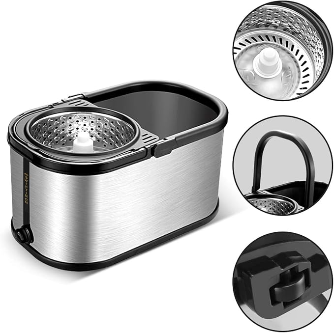 Spin Mop and Bucket with Wringer Set for Home,360° Mop and Bucket with Separate Clean and Dirty Water,Wet Dust Mop for Floor Cleaning with Extra Refills (Silver)