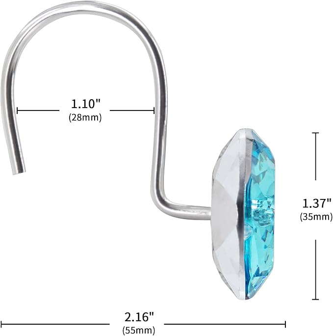 Aqua Diamond Crystal Bling Shower Curtain Hooks Rings - Image 5