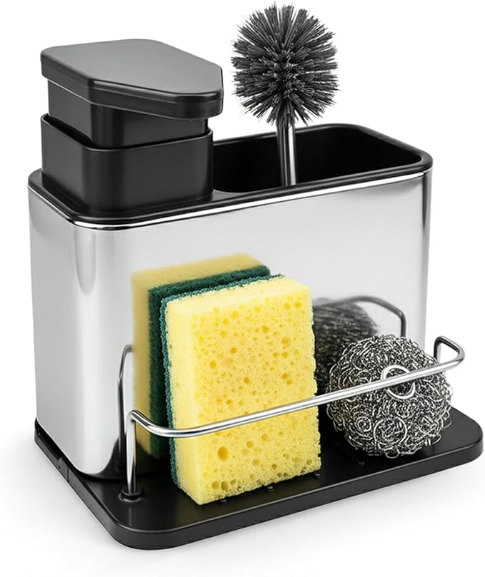 Soap Dispenser for Kitchen Sink, Stainless Steel 3-in-1 Sponge Holder for by Unknown