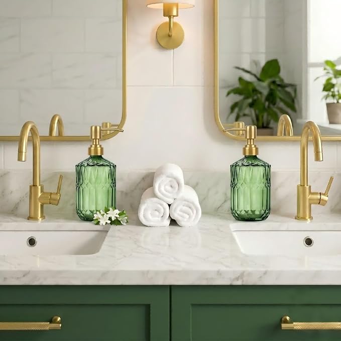 Green Glass Soap Dispenser, Kitchen Hand and Dish Soap Dispenser Set - Image 5