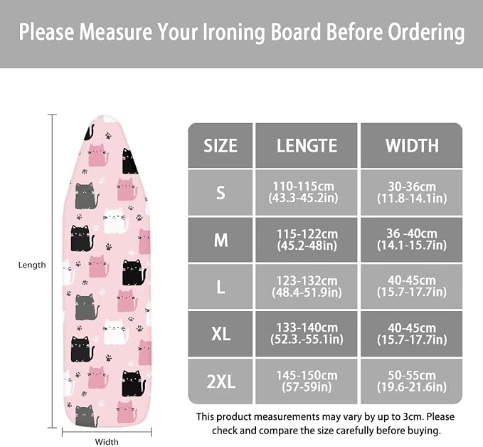 Pink Polyester Ironing Board Cover Hook & Loop Elastic Edge Easy to Install - Image 6