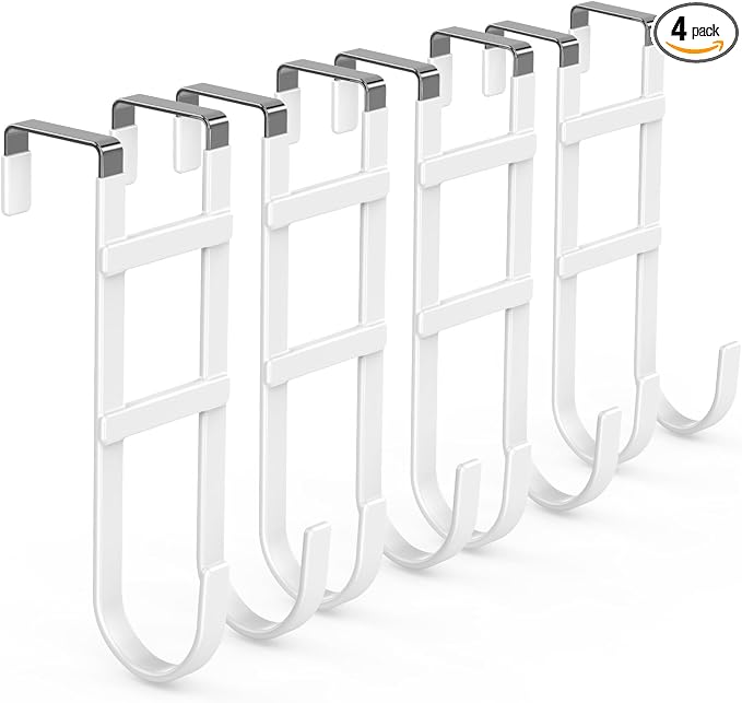 FYY Over the Door Hooks, Double-Hanger 4 Pack, Fits Doors 1.6" White | Heavy by FYY