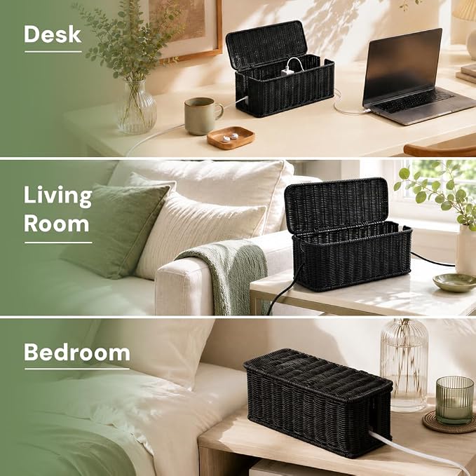 Cable Management Box, Handmade Rattan Cord Organizer - Image 7