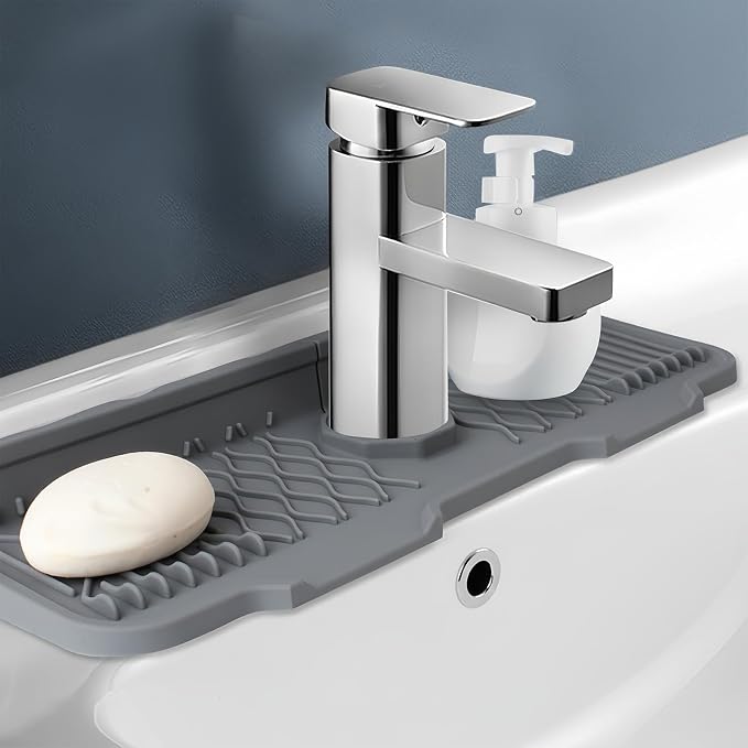 Silicone Faucet Handle Drip Catcher Beveled Drying Tray Mat Dish Soap Sponge - Image 6