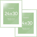 Homeforia 24x30 Frame Sage Green, High End Metal 24x30 Picture Frames with Mat 18x24 Photo, 24 x 30 Sage Green Poster Frame Matted to 18 by 24 Art, 30x24 Thin Frame, Tempered Glass, Wall Kit, Set of 2