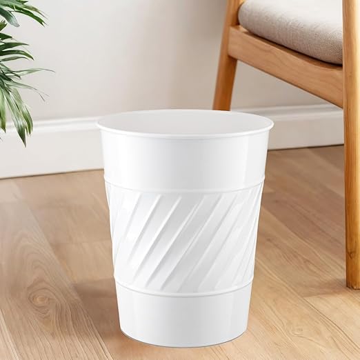 Monarch Abode Metal Bathroom Trash Can – Waste Basket for Bedroom, Office Desk, & Dorm, Handcrafted Wave Embossed, Durable Decorative White Small Trash Can Bathroom Garbage Bin Wastebasket