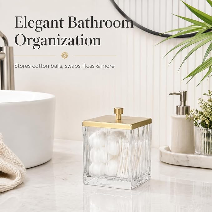 Vince Camuto Home Glass Cotton Jar Holder – Matte Gold Lid, Elegant Bathroom - Image 2