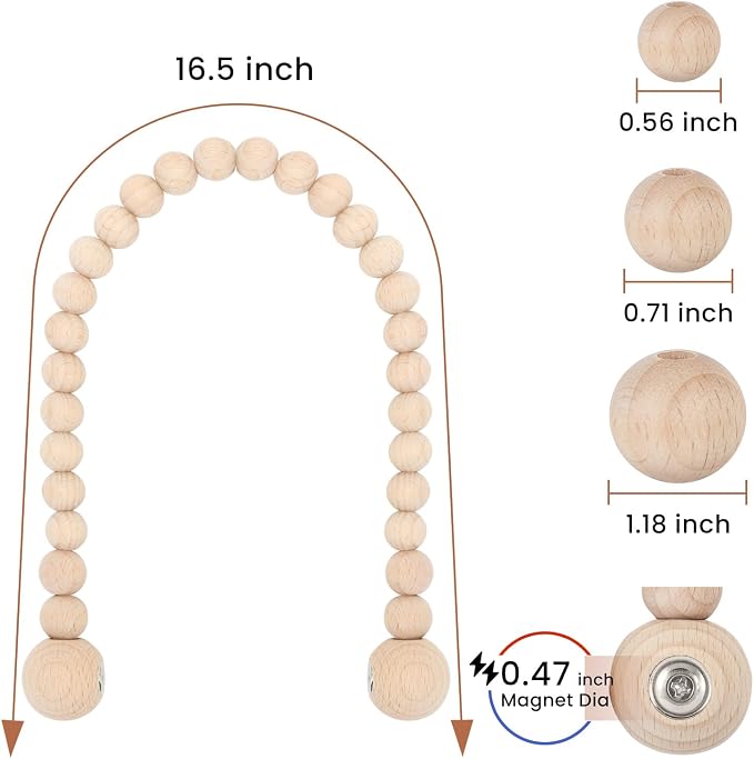 KLOGTSIND Magnetic Curtain Tiebacks, 4 Pack Wood Bead Curtain Holdbacks - Image 3