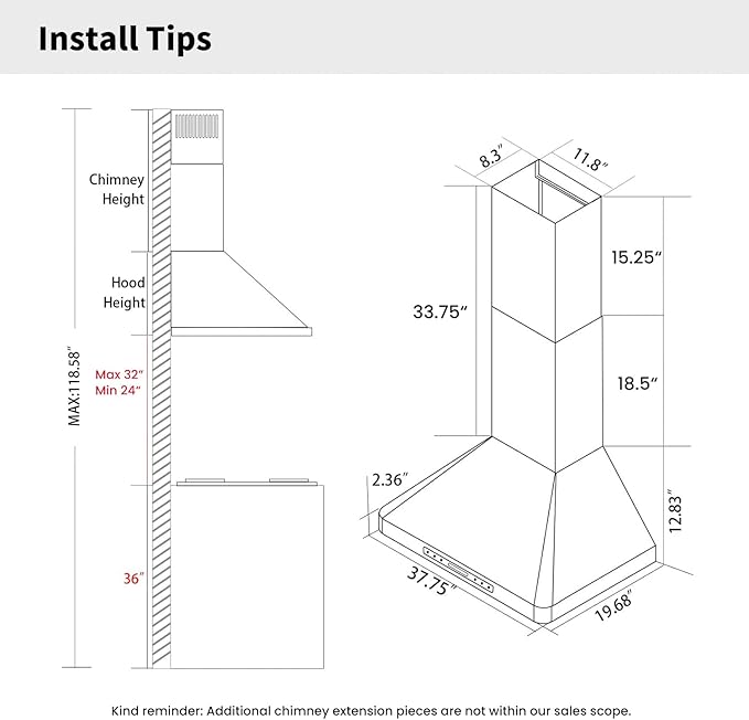 IKTCH 36 inch Wall Mount Range Hood, 900 CFM Ducted/Ductless Range Hood with 4 Speed Fan, Pure Stainless Steel with Gesture Sensing & Touch Control Making life Smarter IKP02R-36