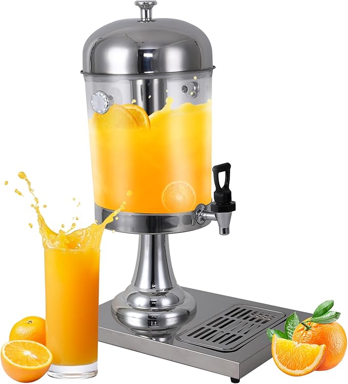 2.2 Gallon Drink Dispensers for Parties, Beverage Dispenser with Stand, Commercial Hot Cold Juice Dispenser with Ice Container and Stainless Steel Drip Trays for Beer, Water Lemonade