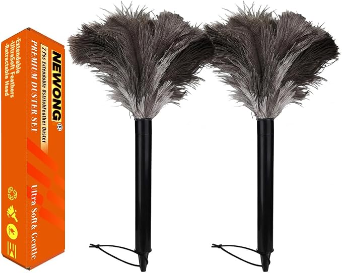 2 Pcs Retractable Ostrich Feather Dusters, Washable Handheld Tools | 2-piece set by NEWONG