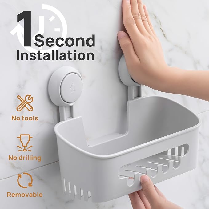 LEVERLOC Shower Caddy Suction Cup, Shower Organizer Bathroom Shelf - Image 2