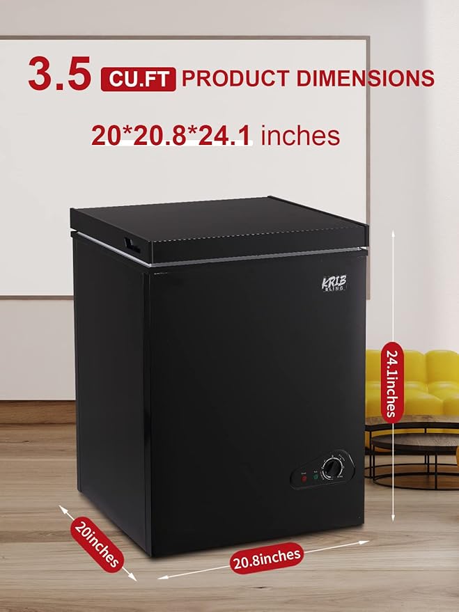 3.5 Cu.Ft Chest Freezer 7 Gears Temperature Control(-4°F to 6.8°F), Deep Compact Freezer with a Removable Basket, for Kitchen, Garage, Basement, Black
