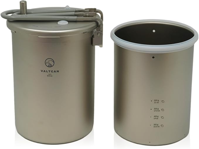 Valtcan 1800ml Titanium Rice Cooker Camping Pot Pressure with Locking Lid Lightweight Travel Backpacking High Altitude Cookware Reheat Soup Easy Rice & One-Pot Meals