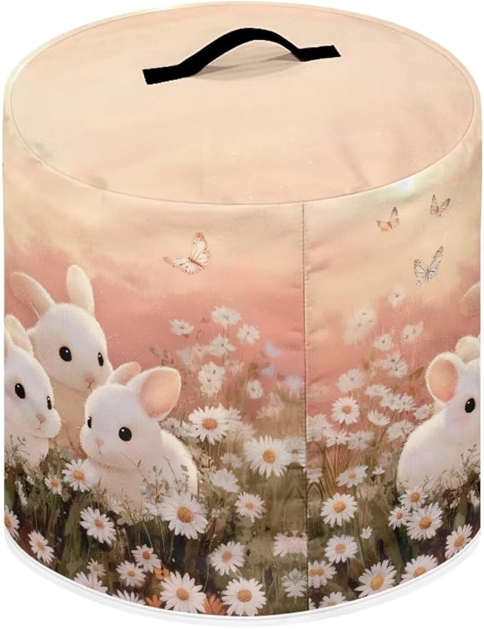 Xoenoiee Rabbit Butterfly Daisy Print Kitchen Appliance Dust Cover with Pockets, Electric Pressure Cooker Cover Compatible with Crock Pot for Easter Decor, Rice Cooker Covers, for 6 Qt