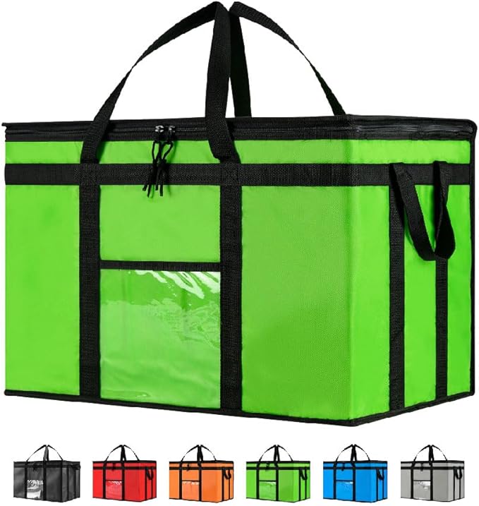 NZ home Insulated Bags for Food Delivery (3XL) Grocery Shopping Cooler Bag, Pizza Delivery, Hot & Cold Catering Tote, Reusable, Foldable & Heavy Duty (Green)