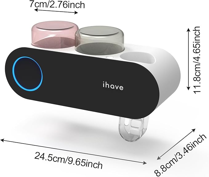 iHave UV Toothbrush Sanitizer Holder Wall Mount Toothpaste Dispenser, 2-Cup | - Image 7
