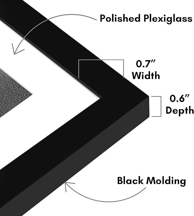 Americanflat 17x23 Picture Frame with Polished Plexiglass - Set of 5 - Use as 13x19 Frame with Mat or Display 17x23 Photo Without Mat - Galleria Collection - Picture Frames for Wall Display - Black