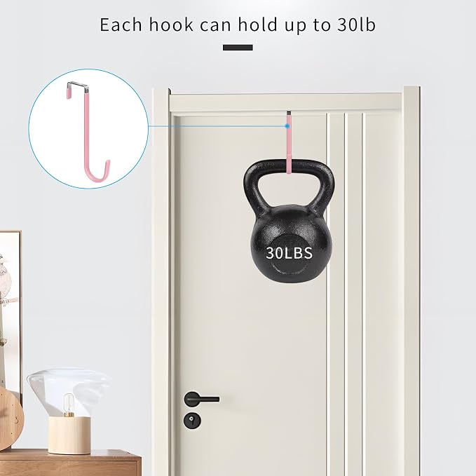 FYY Over the Door Hooks, Single-Hanger 4 Pack, Fits Doors 1.6" Pink | Heavy - Image 4