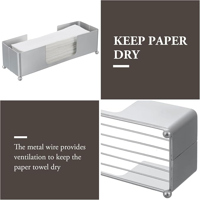 MyGift Modern Silver Tone Metal Tabletop Folded Paper Towel Dispenser - Image 2