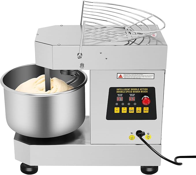 Commercial Food Mixer, 10L Electric Dough Mixer Machine, 750W 110V Dual Rotating Dough Kneading Machine With Stainless Steel Bowl & Security Shield for Bakeries Restaurants Pizzerias