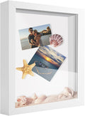 8x10 Shadow Box Frame Display Case, Wood with Plexiglass, Display Case Box for Memorabilia, Medal, Crafts,Tickets and Photos, Picture Frame for Wall and Tabletop (White, 8x10)