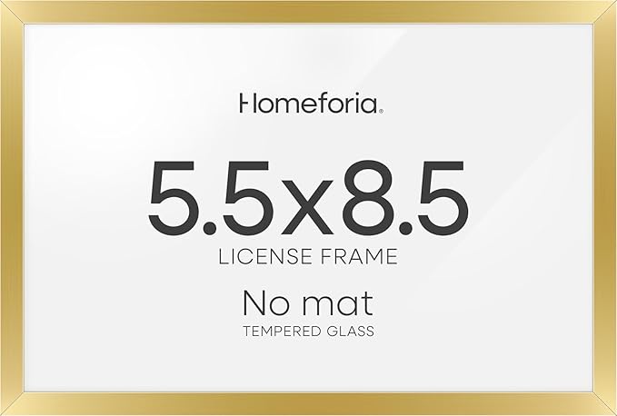 Homeforia 5.5 x 8.5 Business License Frame Gold, High End Metal 5.5x8.5 Certificate Frame, 8.5x5.5 inch Document Frame for Wall or Tabletop, Standing Picture Frames, Tempered Glass, Wall Kit, Set of 1