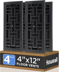 4x12 Inches 4 Pack Heavy Duty Walkable Floor Register - Easy Adjust Air Supply Lever Decorative Floor Vent Covers, Seattle Design Vent Covers for Home - Matte Black