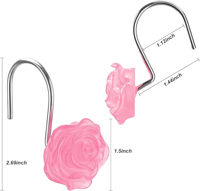 Rose Shower Curtain Hooks, Glow in The Dark, Pretty Floral Themed Elegant - Image 4