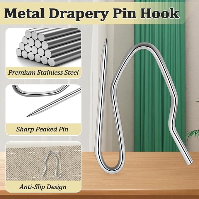 70PCS Curtain Hooks, 1.2 Inch Metal Drapery Pin and Hook, Rustproof Stainless - Image 3